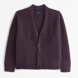 Abercrombie & Fitch Men’s Fuzzy Cropped Cardigan Purple Soft Fall Winter Sweater